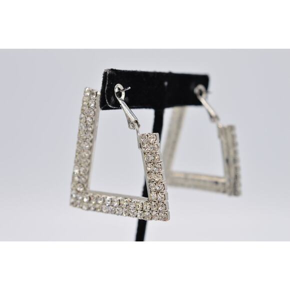 Vintage Crystal Hoop Earrings Sparkling Rhinestone Crystal Silver Y2K BinAB - Picture 6 of 7